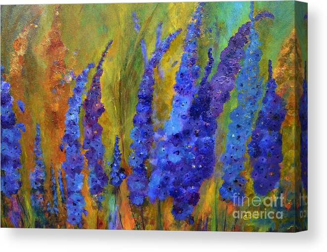 Delphiniums Canvas Print featuring the painting Delphiniums by Claire Bull