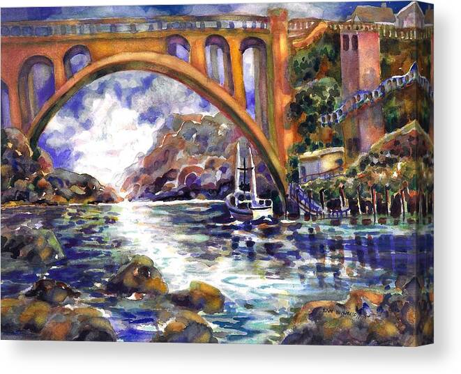 Oregon Coast Scene Canvas Print featuring the painting Depoe Bay Bridge by Ann Nicholson