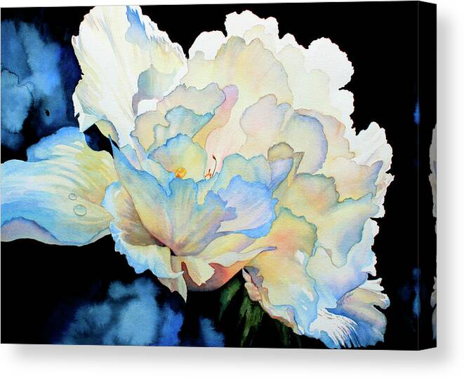 Peony Canvas Print featuring the painting Dew Drops on Peony by Hanne Lore Koehler