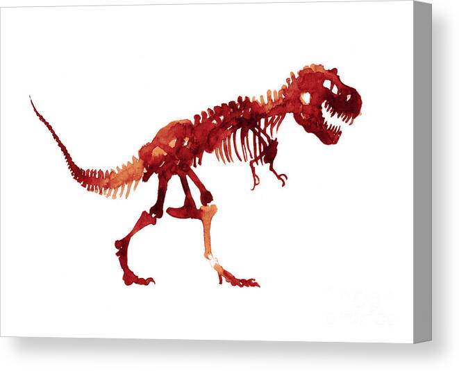  Painting Canvas Print featuring the painting Ceratosaurus Watercolor Painting, Dinosaur Kids Room Poster, Horned Lizard Red Orange Jurrasic World by Joanna Szmerdt