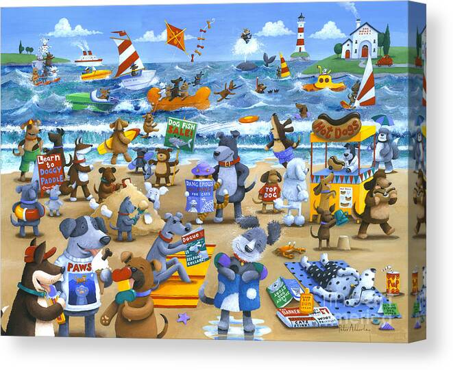 Cat Canvas Print featuring the painting Dog Beach by MGL Meiklejohn Graphics Licensing