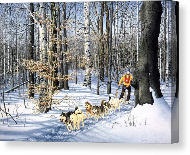 Landscape Canvas Print featuring the painting Dog-Sled Racing by Conrad Mieschke