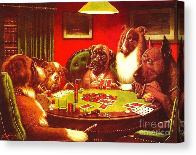 Pd Canvas Print featuring the painting Dogs Playing Poker by Thea Recuerdo
