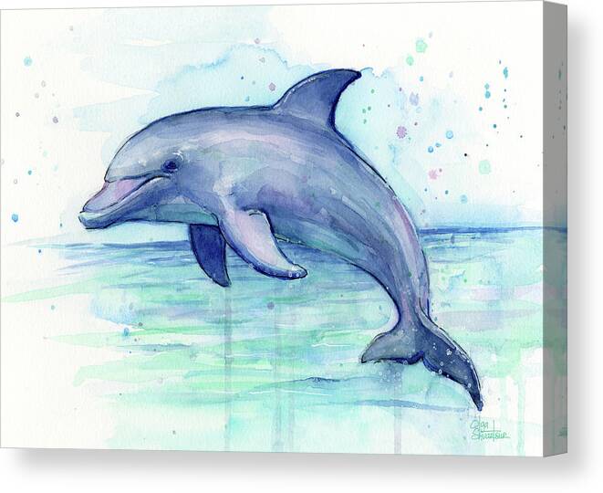 Dolphin Canvas Print featuring the painting Dolphin Watercolor by Olga Shvartsur