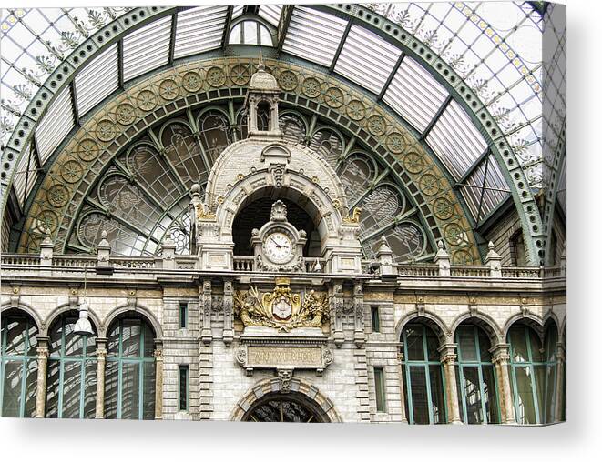 Dome Of Antwerp Train Station Canvas Print featuring the photograph Dome of Antwerp Train Station by Phyllis Taylor