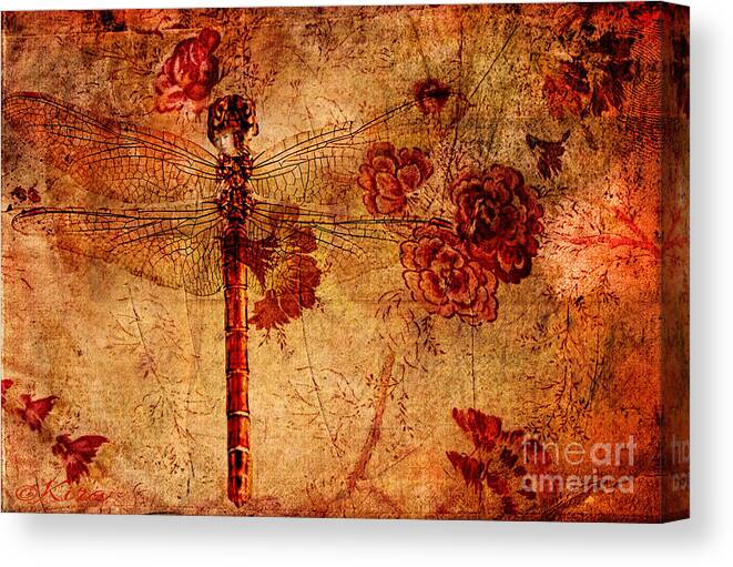 Dragonfly Canvas Print featuring the photograph Dragonfly - Geisha style by Kira Bodensted