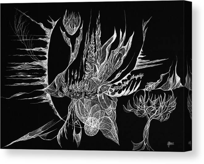 Botanic Botanical Blackandwhite Black And White Zentangle Zen Tangle Abstract Acceptance Circles Comfort Comforting Detailed Drawing Dreams Earth Canvas Print featuring the painting Drifted by Charles Cater