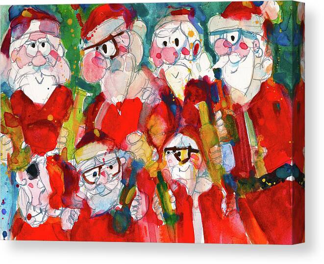 Holidays Canvas Print featuring the painting Drinking Santa by Dorrie Rifkin