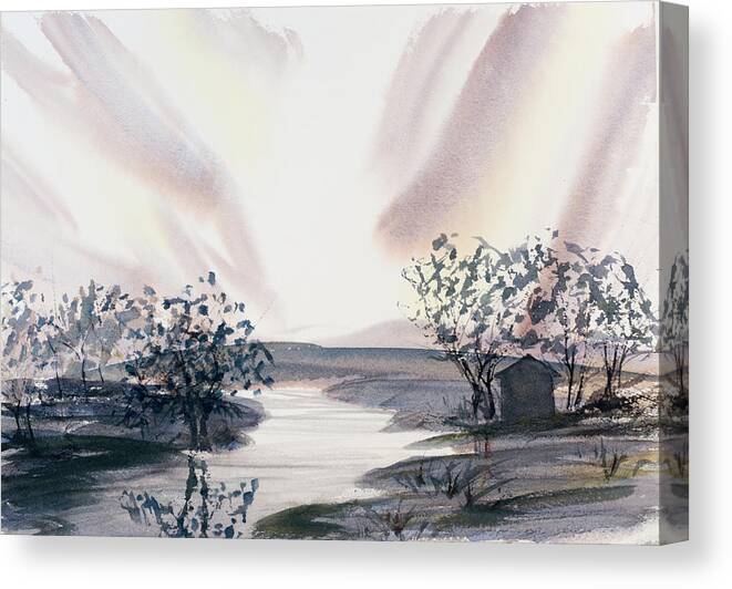 Australia Canvas Print featuring the painting Dusk Creeping Up the River by Dorothy Darden