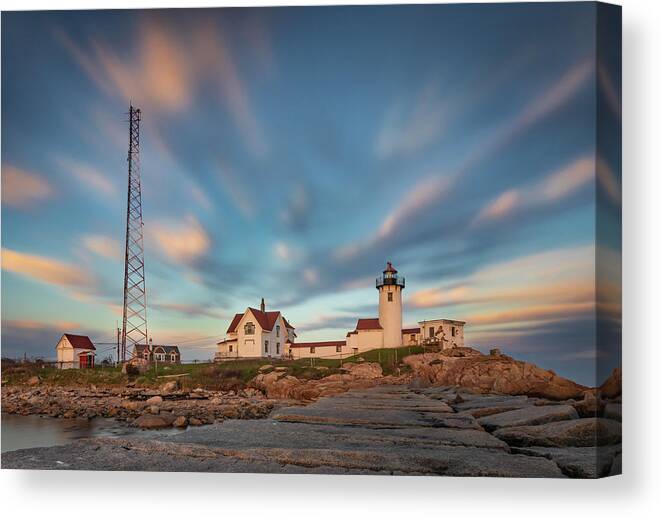 Eastern Point Light Canvas Print featuring the photograph Eastern Point Lighthouse at Sunset by Kristen Wilkinson