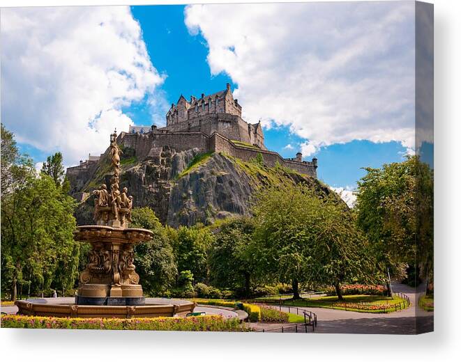 Edinburgh Canvas Print featuring the photograph Edinburgh Castle from the Gardens by Max Blinkhorn
