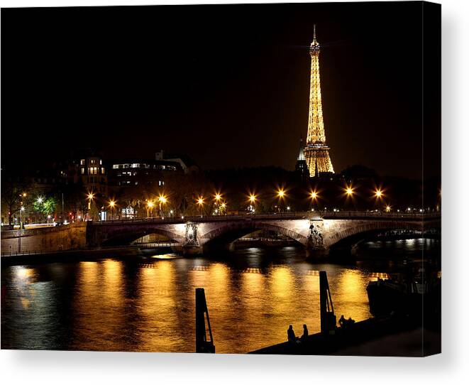 Eiffel Tower Canvas Print featuring the photograph Eiffel Tower At Night 1 by Andrew Fare