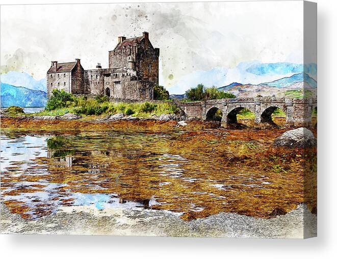 Eilean Donan Canvas Print featuring the painting Eilean Donan Castle - 04 by AM FineArtPrints