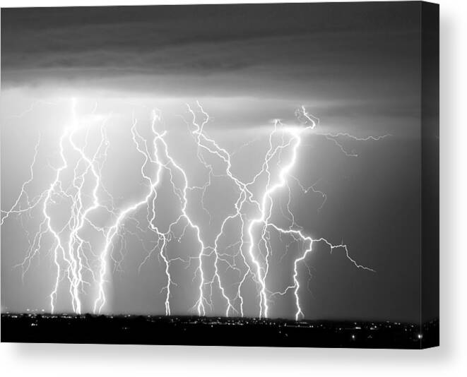 City Canvas Print featuring the photograph Electric Skies in Black and White by James BO Insogna