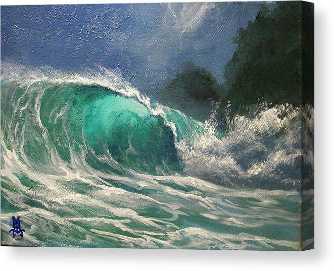 Waves Canvas Print featuring the painting Emerald Surge by Marco Aguilar