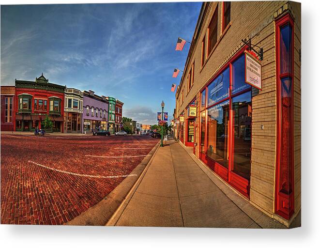 Evansville Wi Main Street Americana Wisconsin Horizontal Canvas Print featuring the photograph Evansville WI Main St by Peter Herman