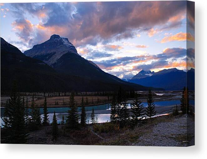 Upper Saskatchewan River Canvas Print featuring the photograph Evening Light in the Mountains by Larry Ricker