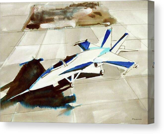 Outdoors Travel Fighter Plane Canvas Print featuring the painting F/A18 super hornet by Ed Heaton