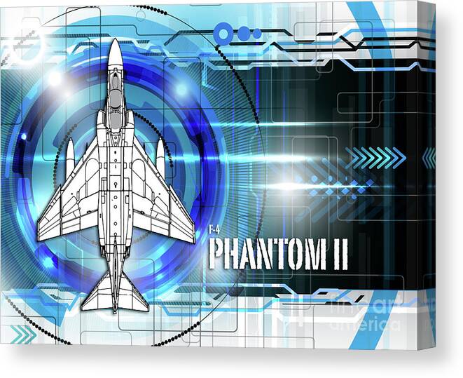 F4 Canvas Print featuring the digital art F4 Phantom Blueprint by Airpower Art