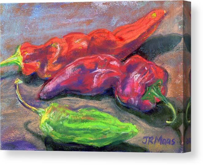 Red Canvas Print featuring the pastel Fall Chiles by Julie Maas