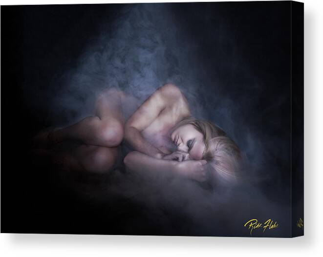 Conditions Canvas Print featuring the photograph Fallen Figure in the fog by Rikk Flohr