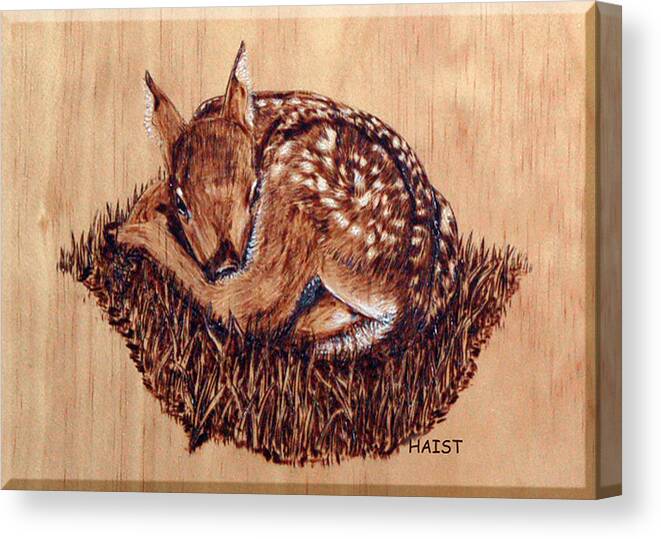 Fawn Canvas Print featuring the pyrography Fawn by Ron Haist