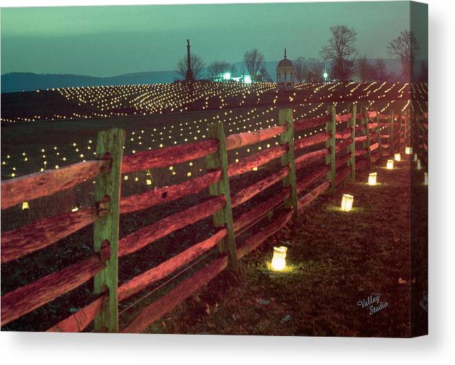 Antietam Battlefield Canvas Print featuring the photograph Fence and Luminaries 11 by Judi Quelland