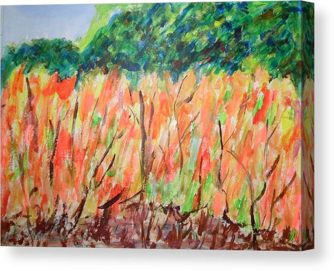 Fiery Bushes Canvas Print featuring the painting Fiery Bushes by Esther Newman-Cohen