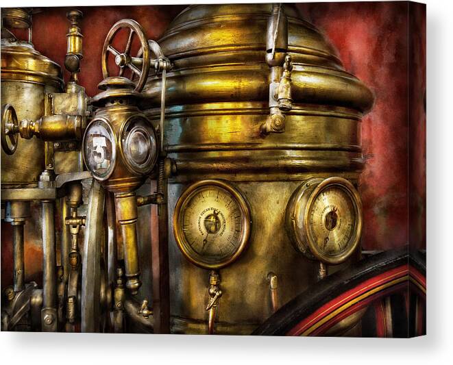 Suburbanscenes Canvas Print featuring the photograph Fireman - The Steam Boiler by Mike Savad