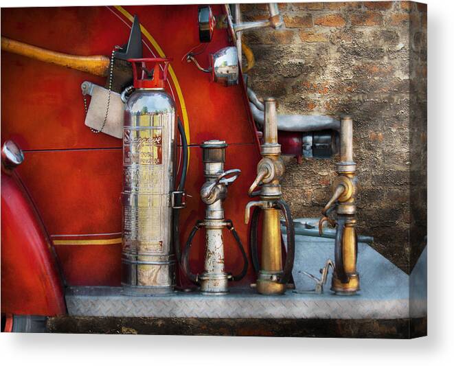 Fireman Canvas Print featuring the photograph Fireman - An Assortment of Nozzles by Mike Savad