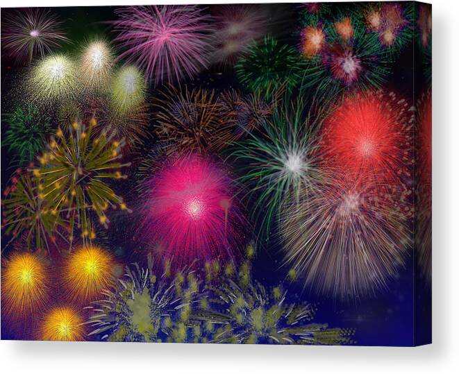 Fireworks Show Canvas Print featuring the digital art Fireworks by Carol Tsiatsios