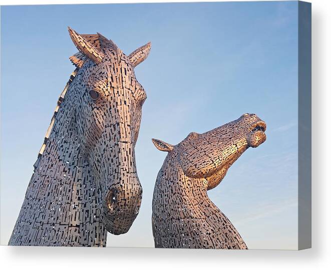 Kelpies Canvas Print featuring the photograph First Light at the Kelpies by Stephen Taylor