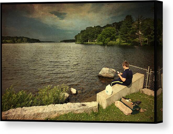 Fishing Canvas Print featuring the photograph Fishing at the Dam by John Meader
