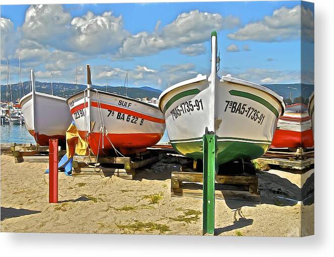 Fishing Canvas Print featuring the photograph Fishing Boats on the Beach by Georgia Nick