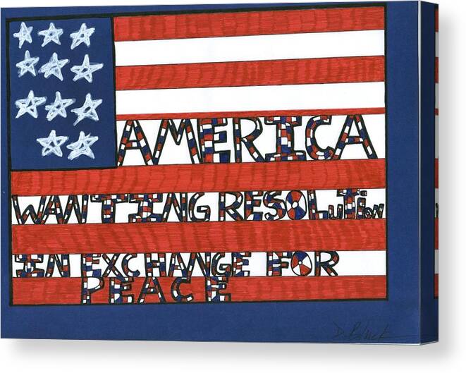 Darrell Black Canvas Print featuring the drawing Flag four by Darrell Black
