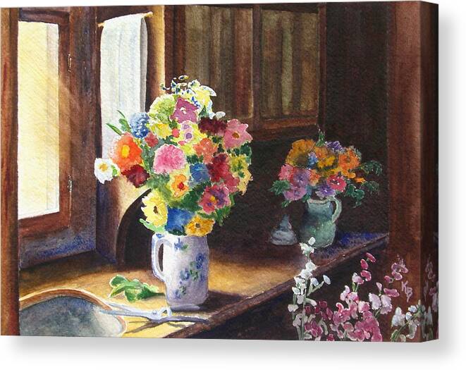 Flowers Canvas Print featuring the painting Floral Arrangements by Karen Fleschler