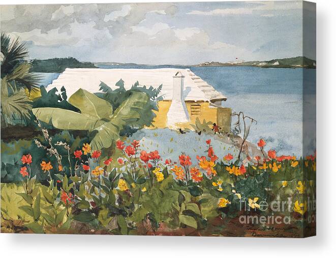 Flower Garden And Bungalow Canvas Print featuring the painting Flower Garden and Bungalow, Bermuda, 1899 by Winslow Homer