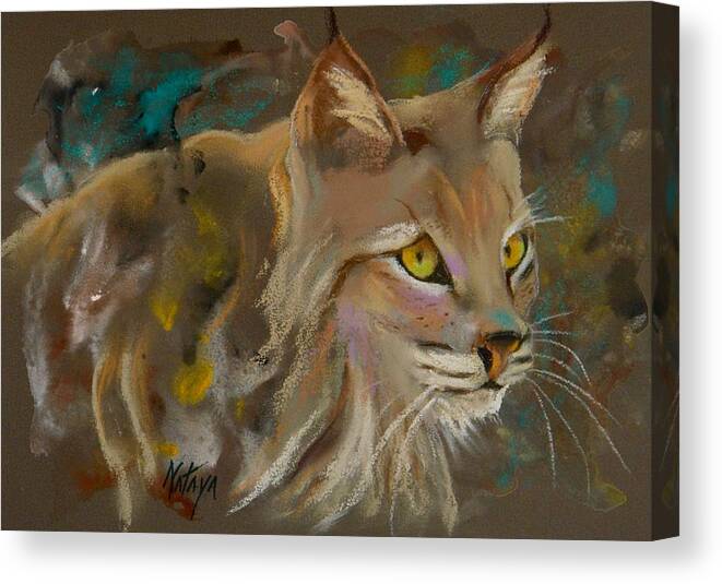 Bobcat Canvas Print featuring the pastel Focused Intent by Nataya Crow