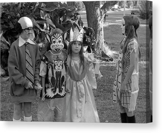 Halloween Canvas Print featuring the photograph Four Girls In Halloween Costumes, 1971, Part Two by Jeremy Butler