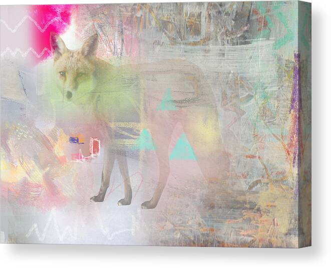 Fox Canvas Print featuring the mixed media Fox in the fog by Claudia Schoen