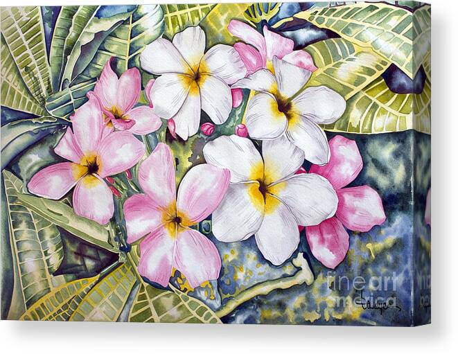 Flower Canvas Print featuring the painting FrangiPani 3 by Kandyce Waltensperger