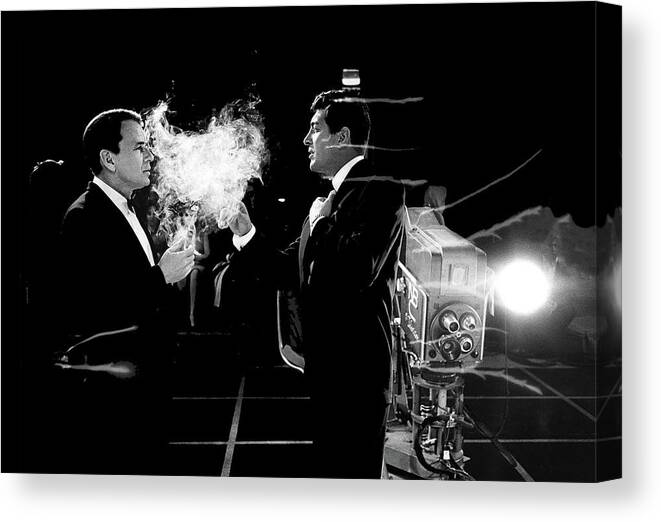 Sinatra Canvas Print featuring the photograph Frank Sinatra and Dean Martin on the set of Ocean's 11 by Doc Braham