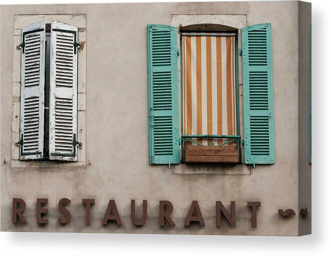 French Windows Canvas Print featuring the photograph French Country Restaurant Windows by Jani Freimann