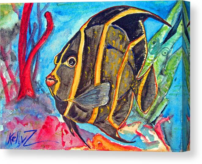 Fish Canvas Print featuring the painting French Kiss-Juvenile French Angelfish by Kelly Smith