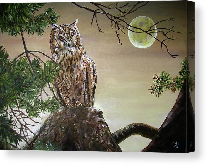 Owl Canvas Print featuring the painting From his Throne by Arie Van der Wijst