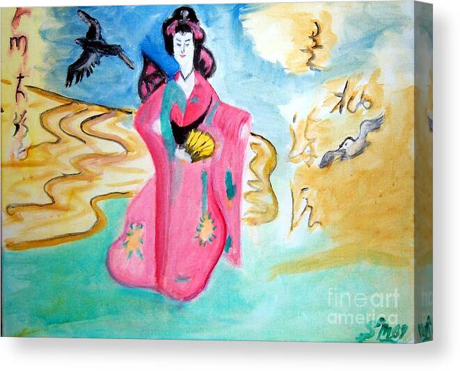Geisha Canvas Print featuring the painting Geisha Butterfly by Stanley Morganstein
