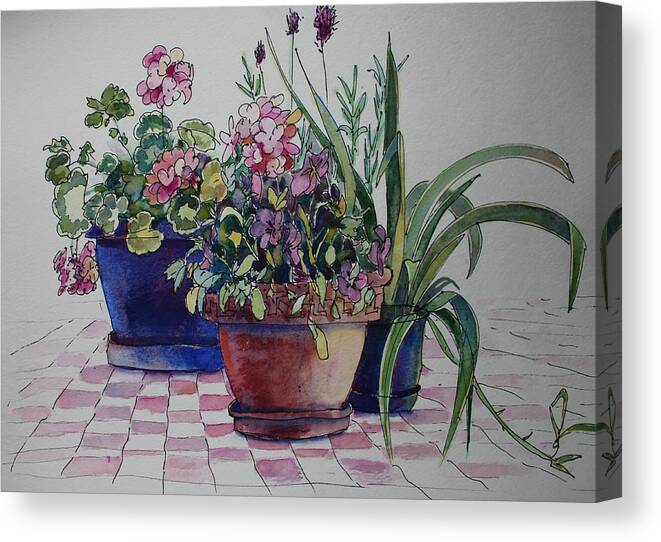 Flowers Canvas Print featuring the painting Geraniums and Pansies by Ruth Kamenev