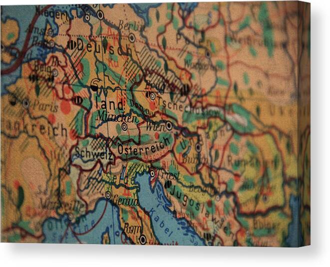 German Canvas Print featuring the mixed media German Vintage Map of Central Europe from Old Globe by Design Turnpike
