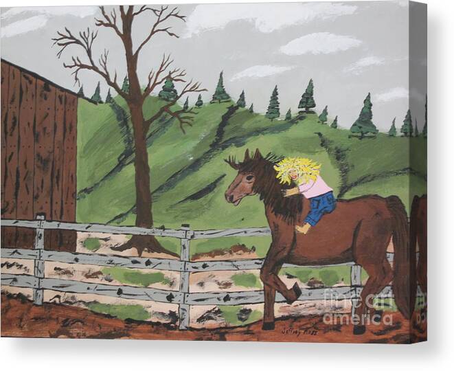  Canvas Print featuring the painting Gianna Riding Bareback by Jeffrey Koss