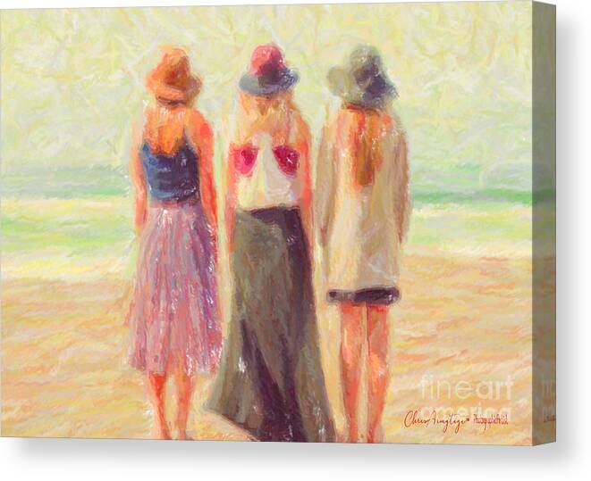 Coastal Canvas Print featuring the painting Girlfriends at the Beach by Chris Armytage